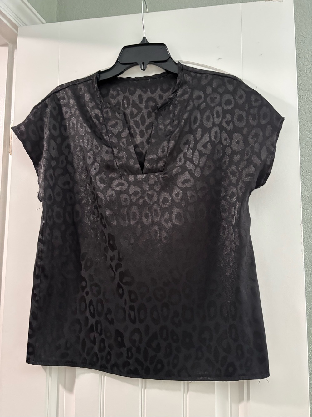 SHEIN Black Leopard-Print Satin V-Neck Blouse